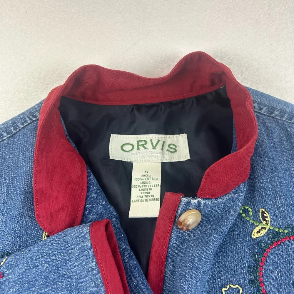 Orvis SZ S VTG WMNS Blue Washed Embroidered Button Front Pocket Denim Jacket - Picture 2 of 7